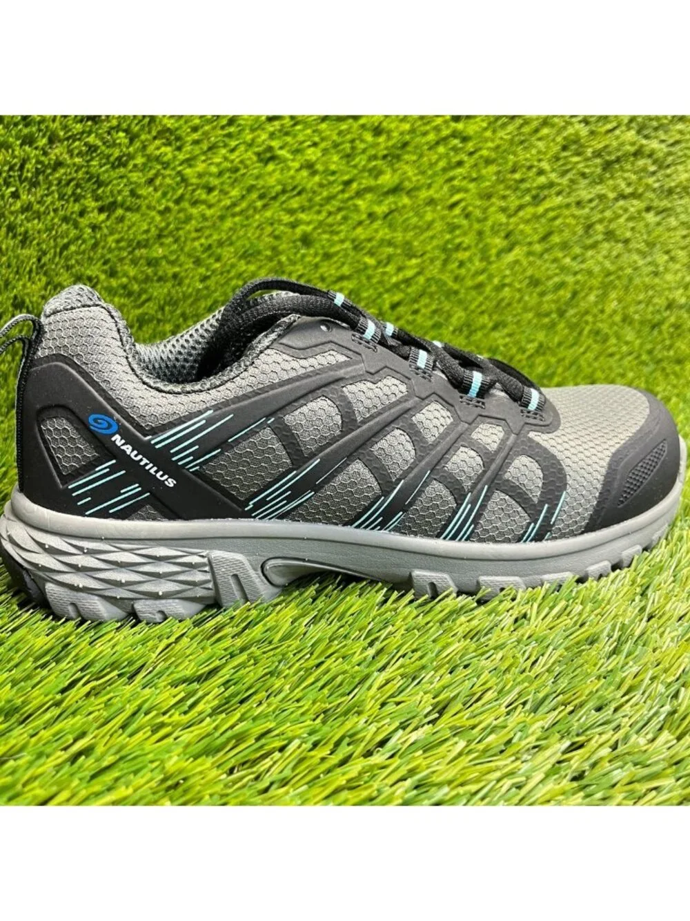Nautilus Stratus Women Size 7.5D Gray Black Blue Composite Toe Safety Work Shoes